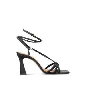 NWT CHELSEA PARIS Womens Black Remy Square Toe Flare Leather Heeled Sandal 36